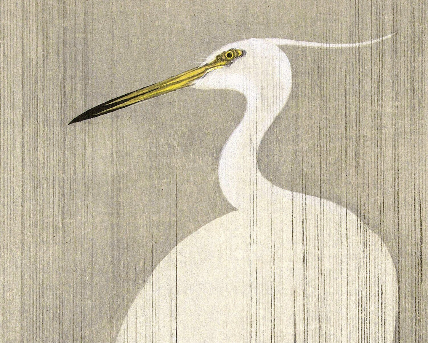 Vintage egret fine art print | Bird in grey rain | Japanese art | Art nouveau animal woodcut | Ohara Koson | Animal wall art