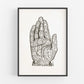 Vintage Astrologoy hand chart | Astro-phrenology art | Retro human hand illustration | Modern Vintage Décor | Eco-friendly gift