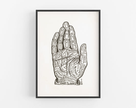 Vintage Astrologoy hand chart | Astro-phrenology art | Retro human hand illustration | Modern Vintage Décor | Eco-friendly gift