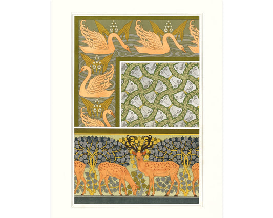 Art nouveau animal | Swans, butterflies, deer art | L'animal dans la Décoration | Natural History | Modern vintage décor | Eco-friendly gift