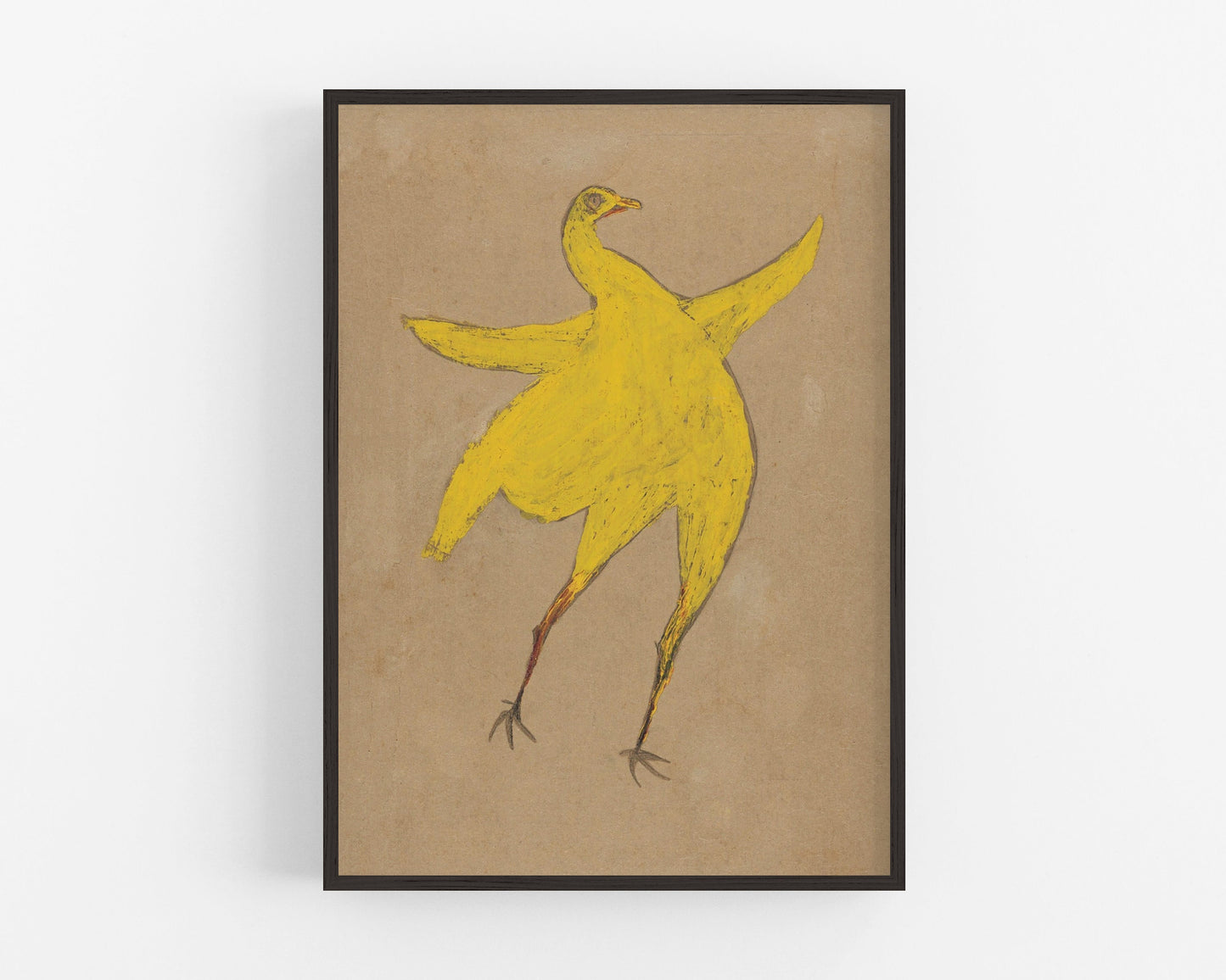 Bill Traylor Americana art | Yellow chicken on cardboard | Farm folk art | African American self-taught artist | Modern vintage wall décor