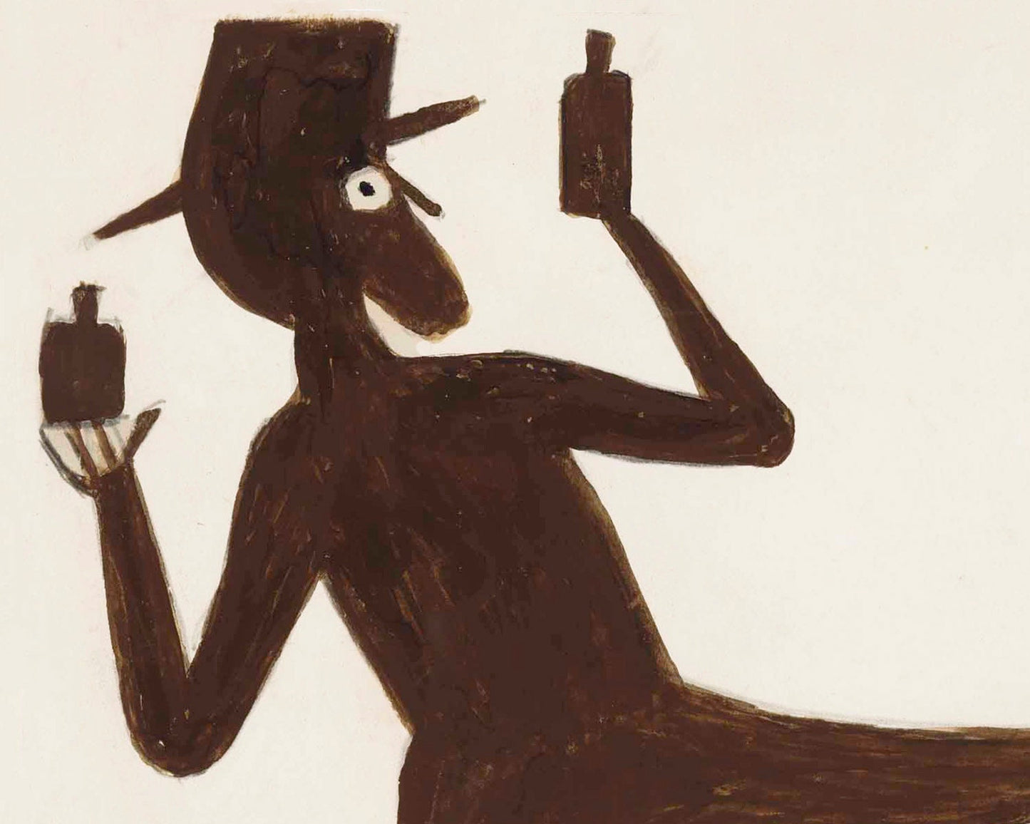 Bill Traylor Americana art | Drinking man and dog | Animal folk art | African American self-taught artist | Modern vintage wall décor