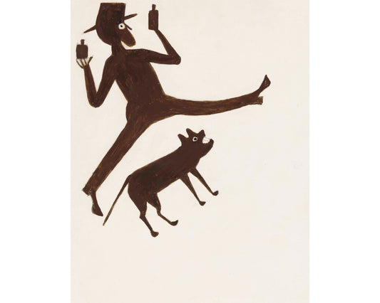 Arte americano de Bill Traylor | Hombre bebiendo y perro | Arte popular animal | Artista autodidacta afroamericano | Decoración de pared vintage moderna