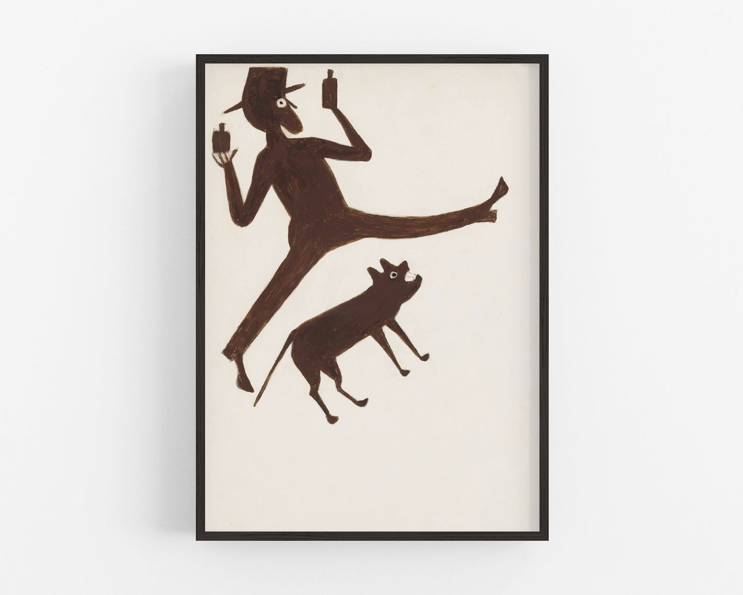 Bill Traylor Americana art | Drinking man and dog | Animal folk art | African American self-taught artist | Modern vintage wall décor