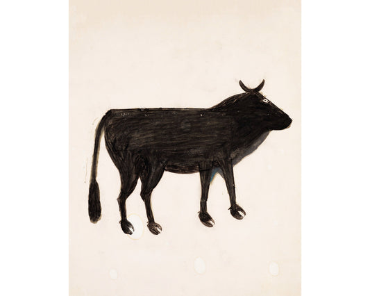 Arte americano de Bill Traylor | Vaca negra | Arte popular de granja | Artista autodidacta afroamericano | Decoración de pared vintage moderna