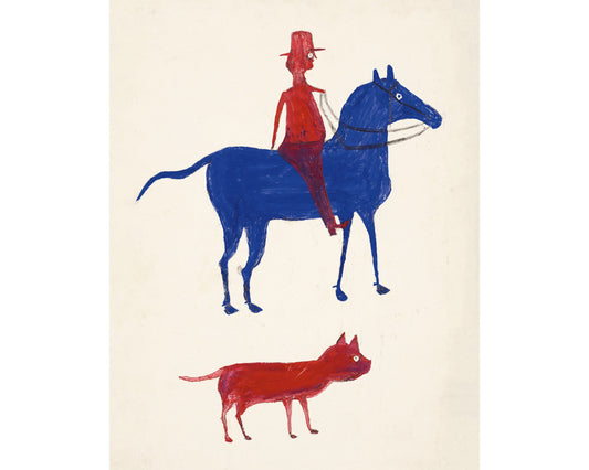 Arte americano de Bill Traylor | Hombre a caballo con perro | Arte popular de granja | Artista autodidacta afroamericano | Decoración de pared vintage moderna