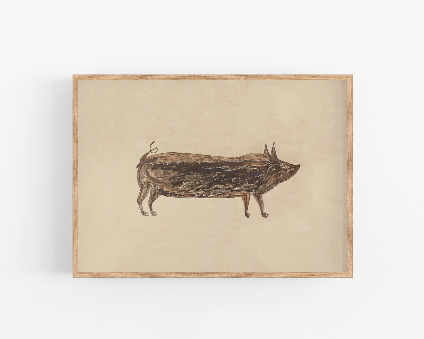 Bill Traylor Americana art | Brown pig | Farm folk art | African American self-taught artist | Modern vintage wall décor | Eco-friendly gift