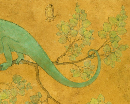 Camaleón en un árbol | Ciencias naturales del siglo XVII | Arte antiguo de animales y naturaleza | Pintor indio Ustad Mansur | Ecológico