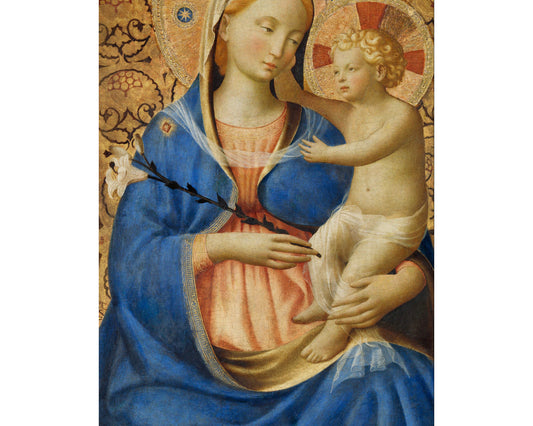 Grabado antiguo de la Virgen de la Humildad | Cuadro de María y Jesús | Arte religioso de pared | Fra Angelico | Decoración vintage moderna