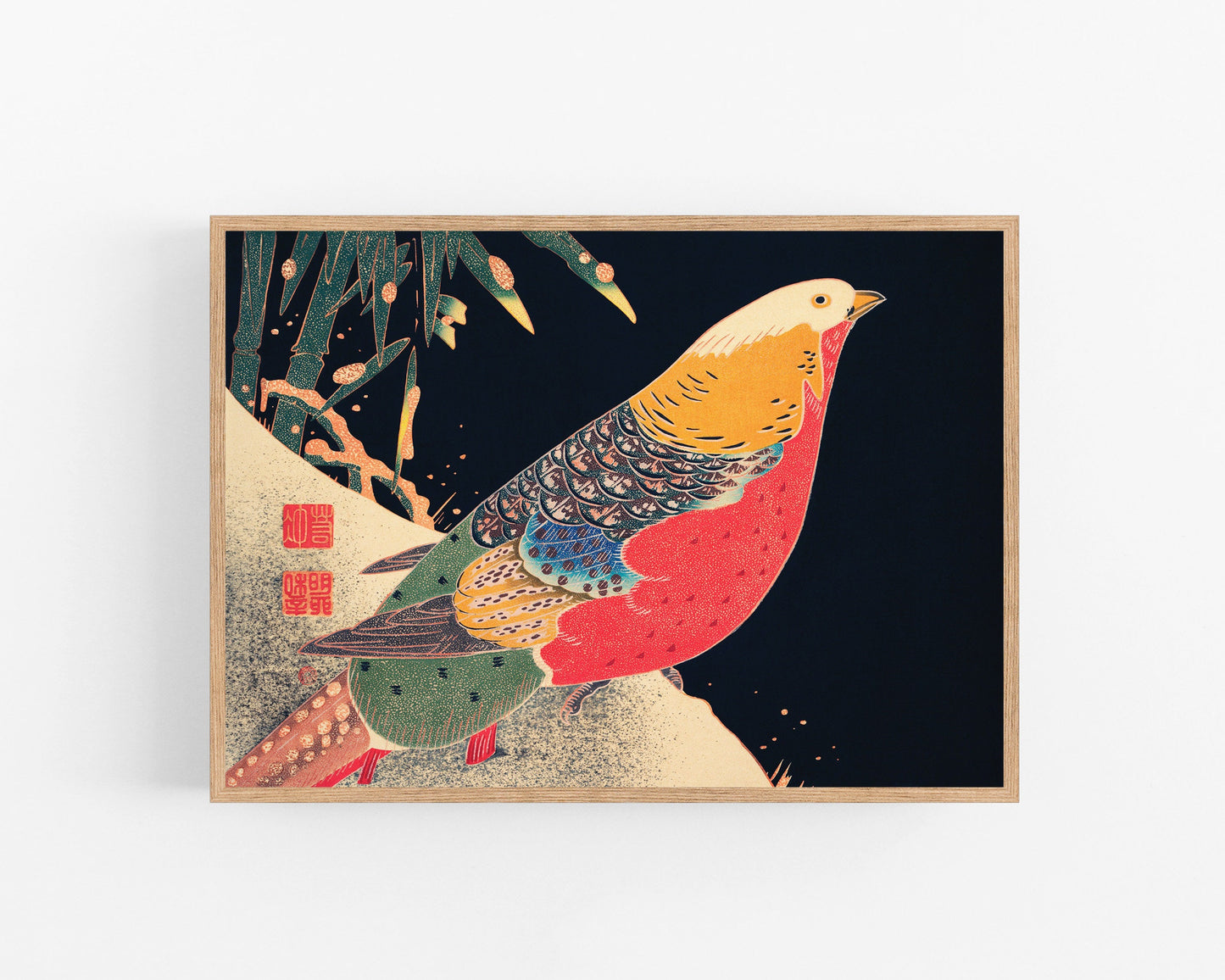 Colorful bird print | Golden pheasant in the snow | Ito Jakuchu | Vintage natural History print | Animal wall art | Modern vintage décor