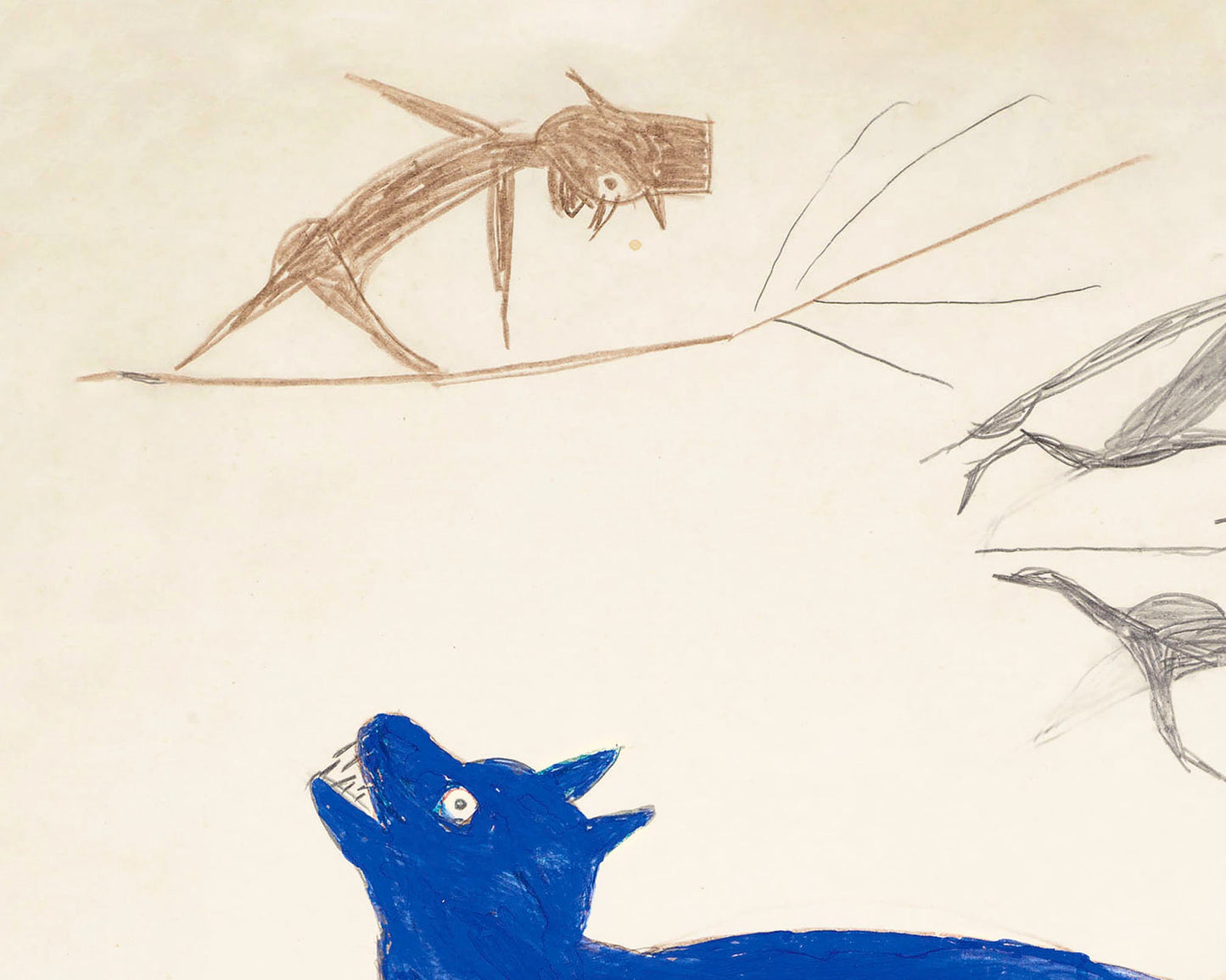 Bill Traylor Americana art | Blue animal with figures | Animal folk art | African American self-taught artist | Modern vintage wall décor