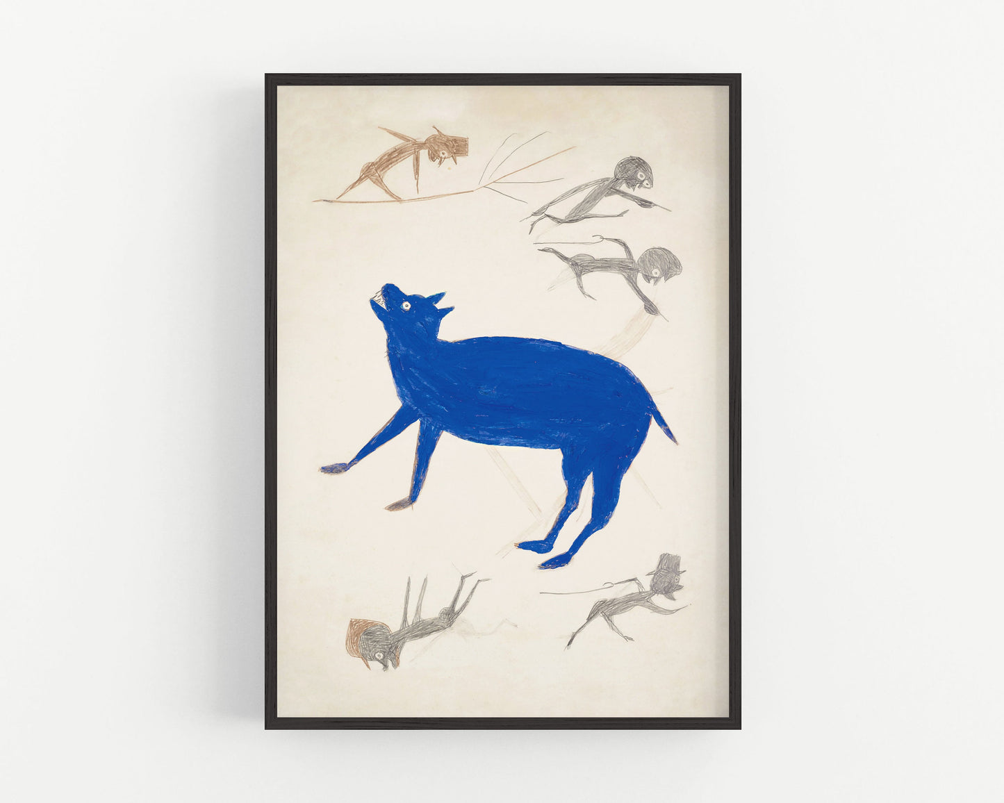 Bill Traylor Americana art | Blue animal with figures | Animal folk art | African American self-taught artist | Modern vintage wall décor