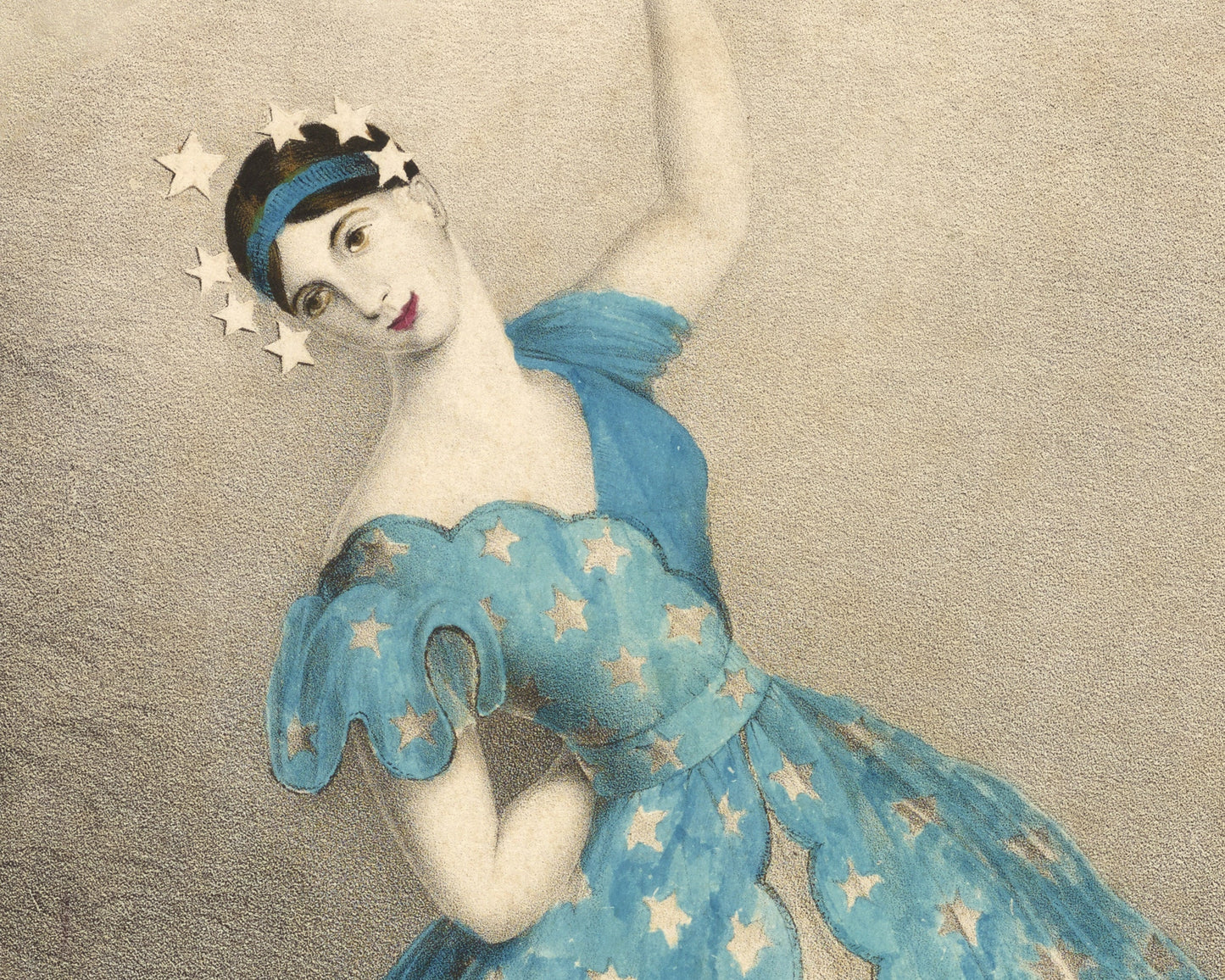 Vintage dancer art print | Crown of stars | Blue dress of stars | 19th century dance costume | Ballet fashion plate | Modern Vintage decor