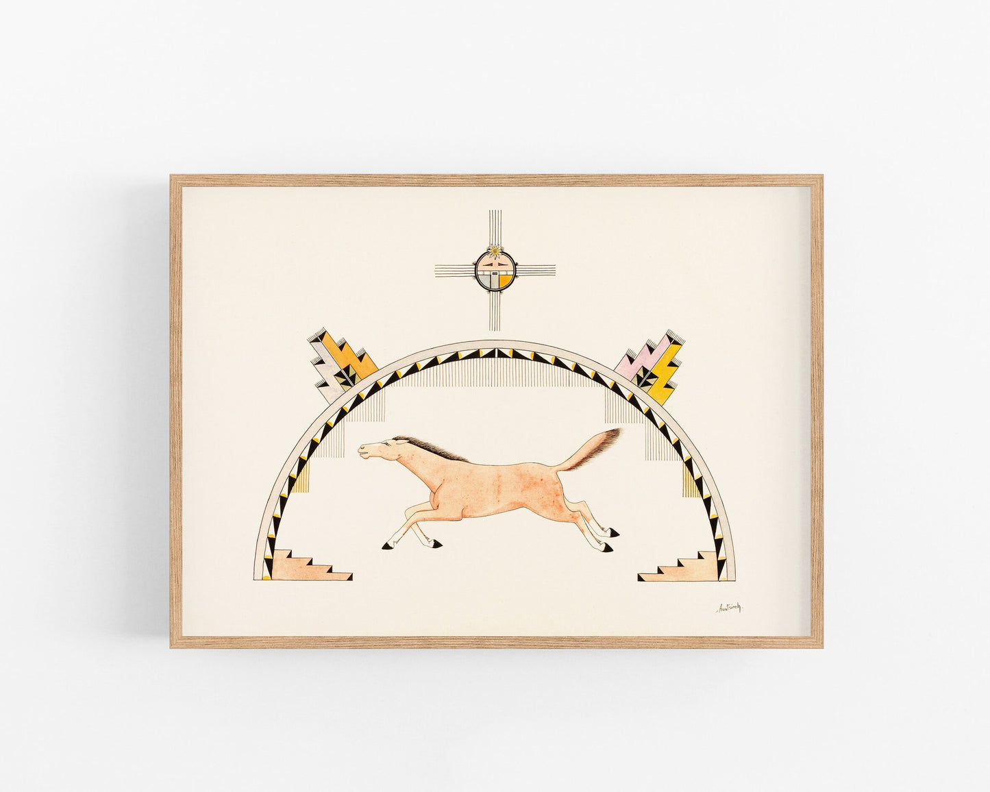 Vintage running horse | Awa Tsireh art print | Native American wall art | Southwest style painting | Modern vintage décor