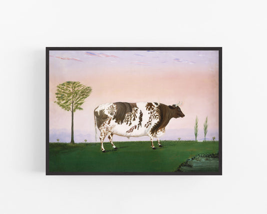 Arte de vacas vintage | Toro premiado de H. Call | Impresión de granja y rancho | Historia natural del arte popular | Decoración vintage moderna | Regalo ecológico