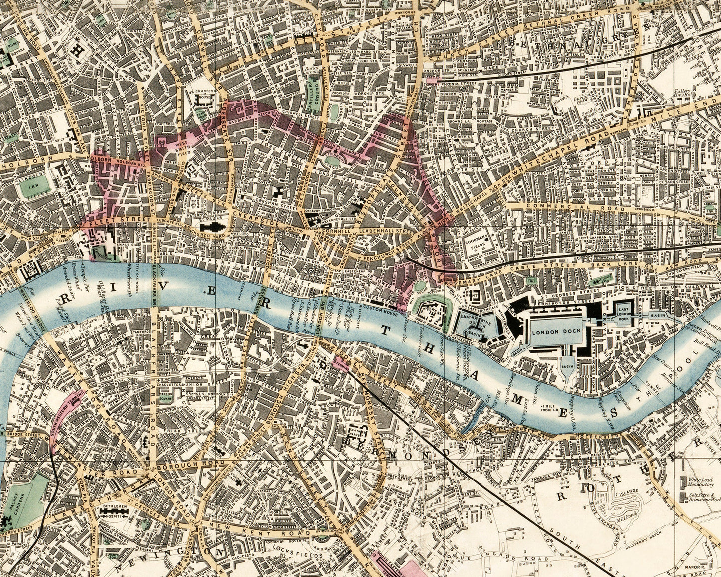 Vintage map of London | Hyde Park, Kensington Gardens, Regents Park, River Thames | Vintage British cartography | Travelers wall art