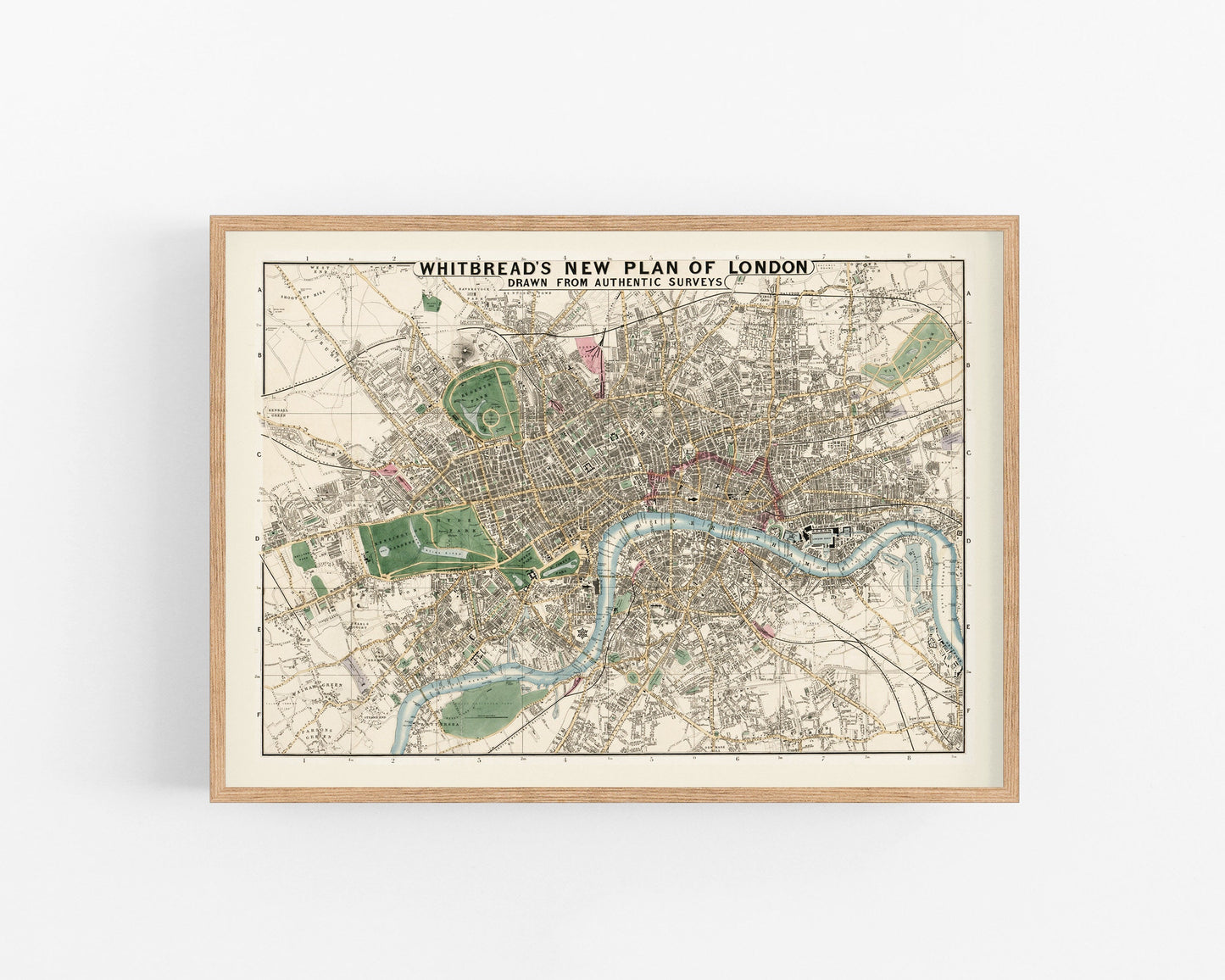 Vintage map of London | Hyde Park, Kensington Gardens, Regents Park, River Thames | Vintage British cartography | Travelers wall art