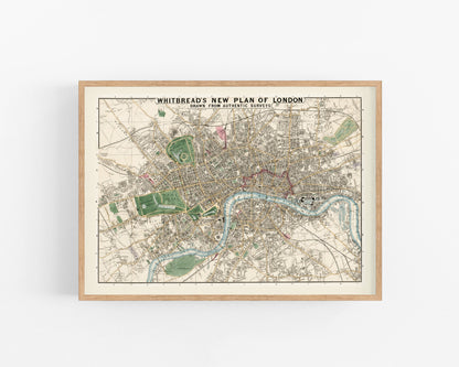 Mapa antiguo de Londres | Hyde Park, Kensington Gardens, Regents Park, río Támesis | Cartografía británica antigua | Arte mural para viajeros