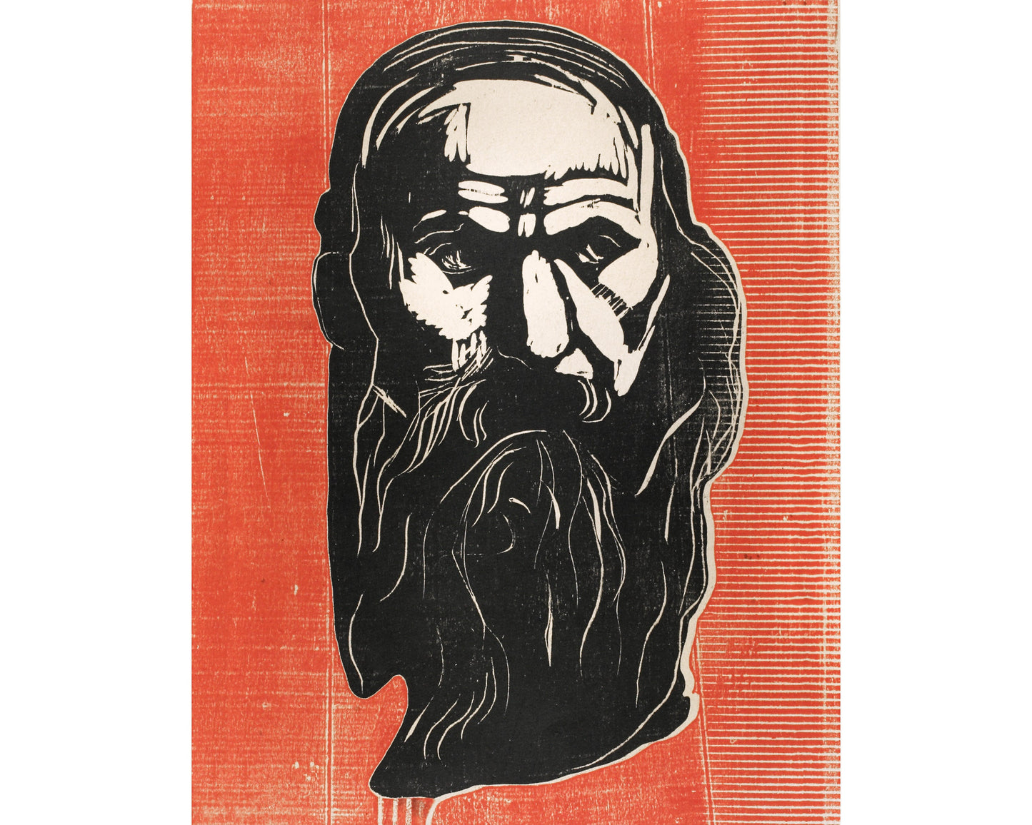 Old man with beard print | Vintage Edvard Munch | Woodcut portrait painting | Fine art men | Big beard | Modern vintage décor