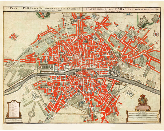 Mapa antiguo de París, Francia | Impresión de geografía francesa | Cartografía europea antigua | Arte mural de viajeros | Decoración vintage moderna