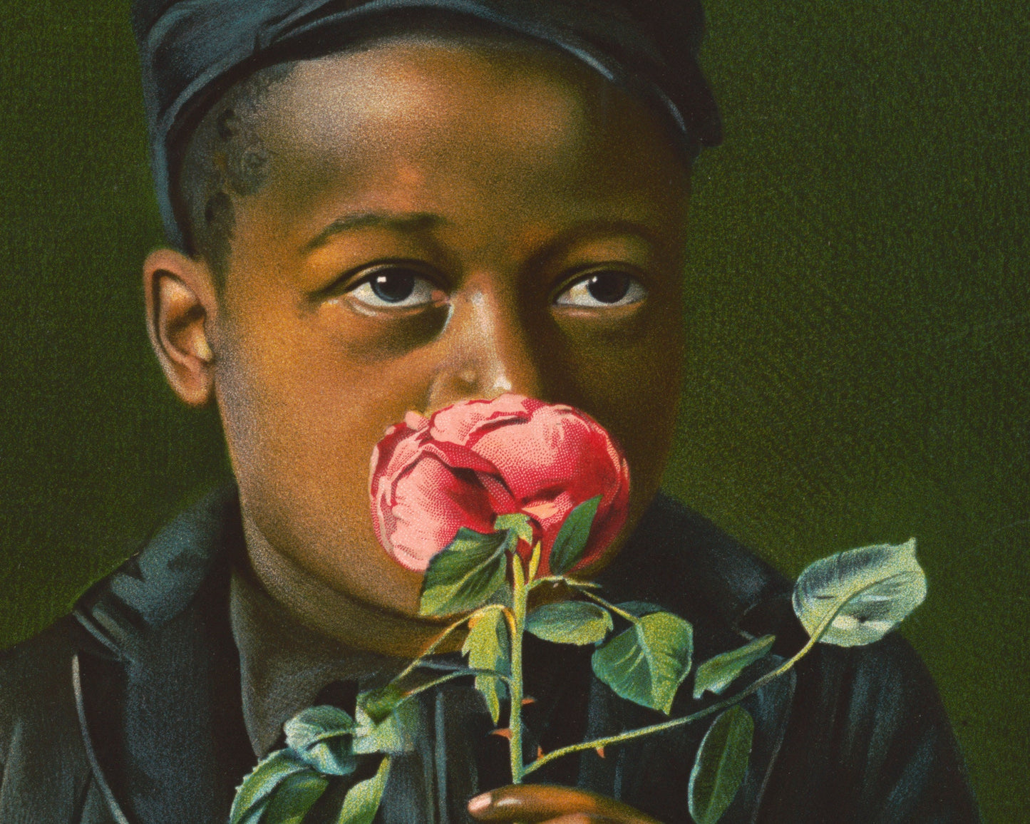 American Beauty - Young boy smelling a rose