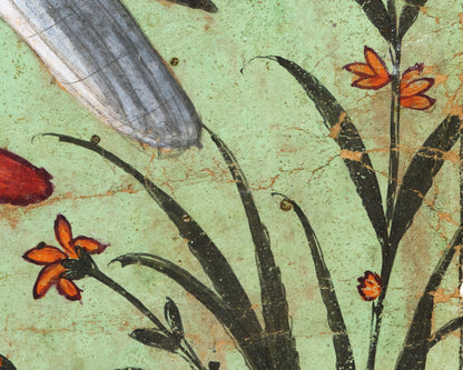 Halcón en una percha | Arte de aves de la India vintage | Fondo de malaquita | Impresión antigua de Rajastán | Arte del sudeste asiático | Arte mural de animales y naturaleza