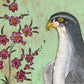 Falcon on a perch | Vintage India bird art | Malachite background | Antique Rajasthan print | Southeast Asia art | Animal, nature wall art