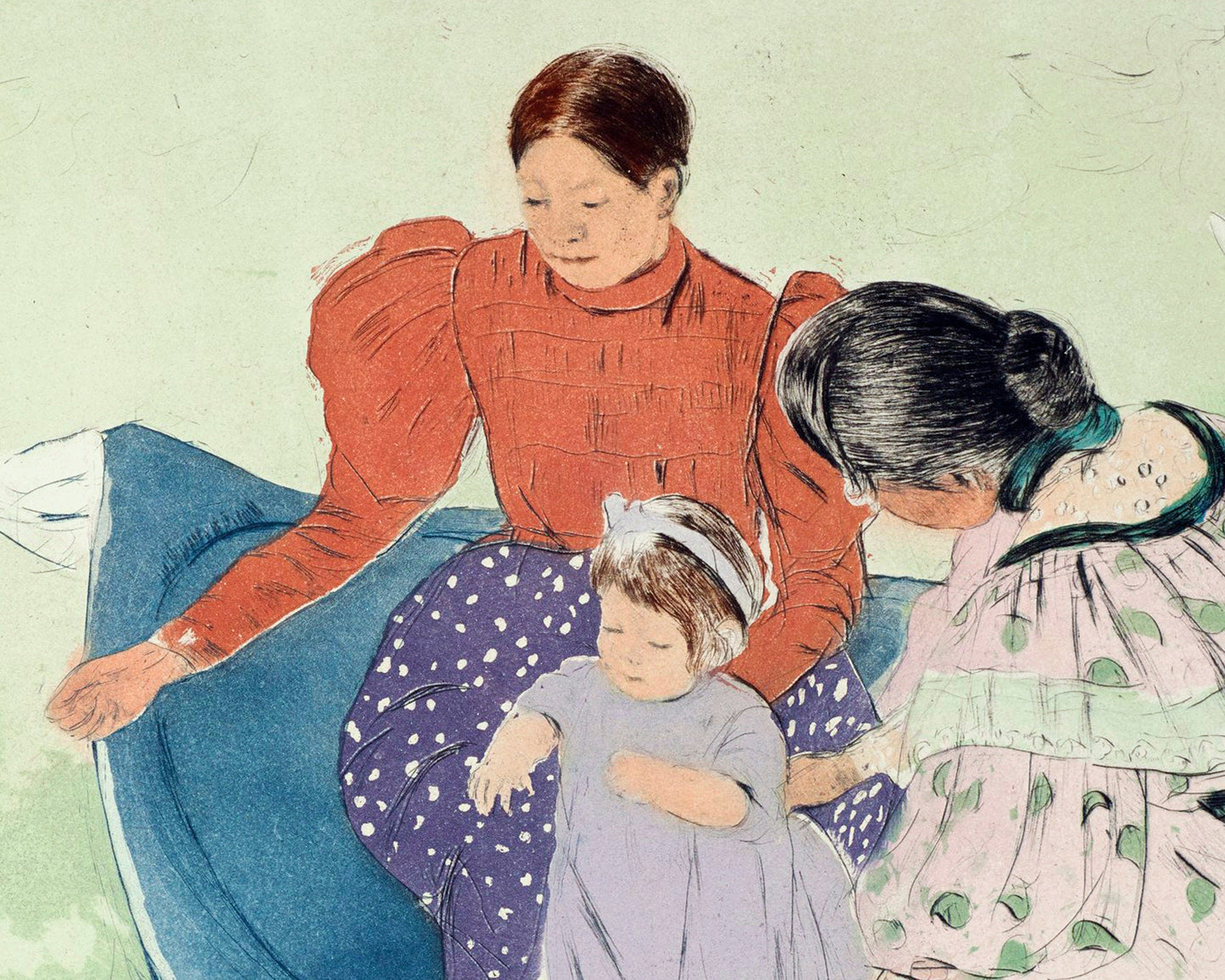 Mujeres alimentando patos | Impresión artística vintage de abuela, madre e hija | Mary Cassatt | Arte mural con retratos de personas | Artista femenina