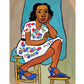 Woman in a flowered dress portrait | Vintage African American folk art | Black artist | Primitive Americana wall art | Person of color art