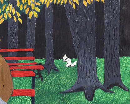 Hombre en un banco del parque | Ardilla blanca | Arte popular estadounidense | Horace Pippin | Arte afroamericano | Artista afroamericano | Arte mural marginal