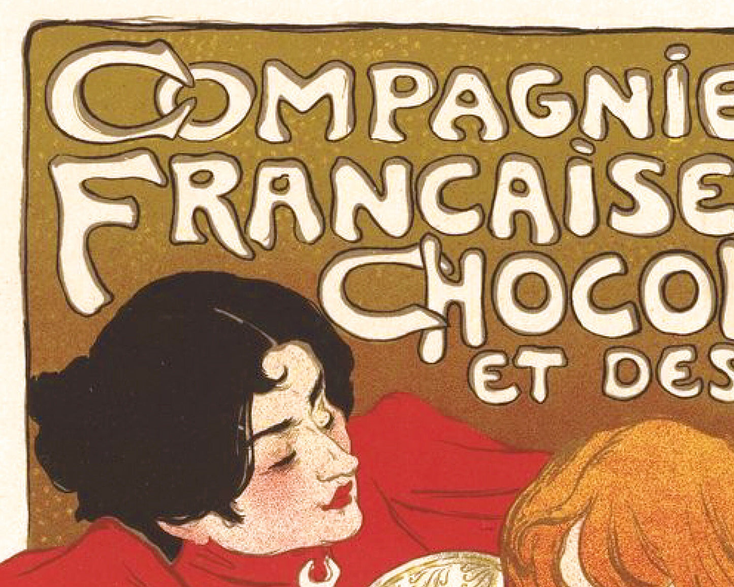 Anuncio de chocolate y té francés | Mujer, niña y gato de época | Grabado de Théophile Steinlen | Arte mural para cocinas y cafeterías | Anuncio de comida antiguo