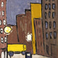 Harlem street scene with moon | 1940's city scene | Vintage African American folk art | Black artist | Primitive Americana wall art