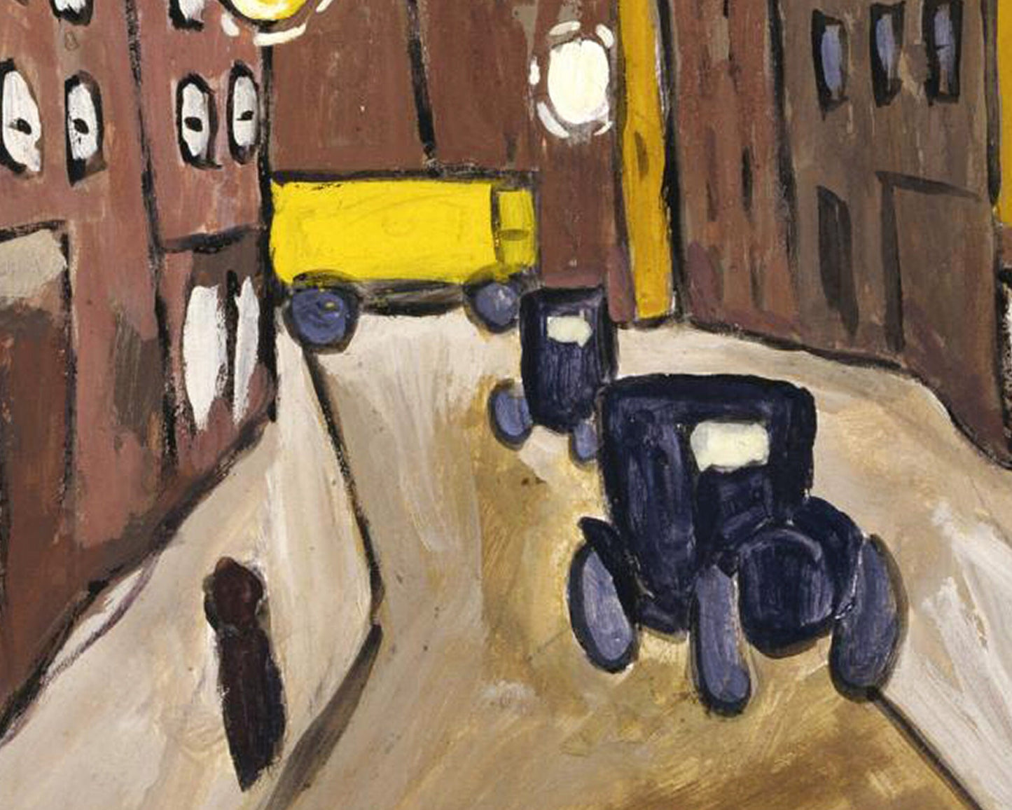 Harlem street scene with moon | 1940's city scene | Vintage African American folk art | Black artist | Primitive Americana wall art