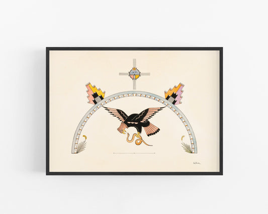 Águila vintage con serpiente | Lámina artística de Awa Tsireh | Arte mural nativo americano | Pintura de estilo suroeste | Decoración vintage moderna