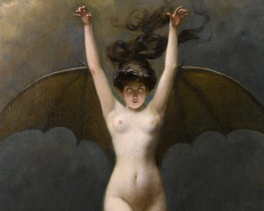 La Femme Chauve-Souris | Mujer murciélago | Desnudo gótico vintage | Bruja voladora | Arte mural ocultista y oscuro | Vampiro victoriano | Vampiro, súcubo