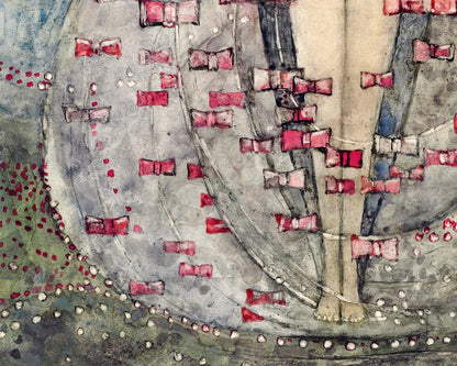 Mujer joven con lazos rojos y rosas | Desnudo femenino vintage | Arte mural Art Nouveau | Frances Macdonald MacNair | Artista femenina