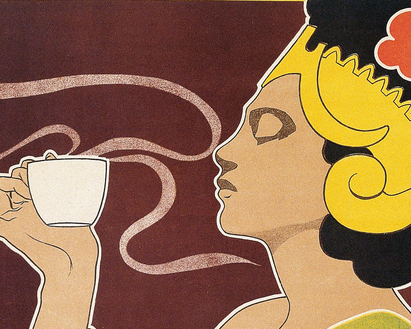 Vintage coffee advertisement | Woman inhaling aroma | Henri Meunier art print | Cafe kitchen wall decor | Modern vintage décor