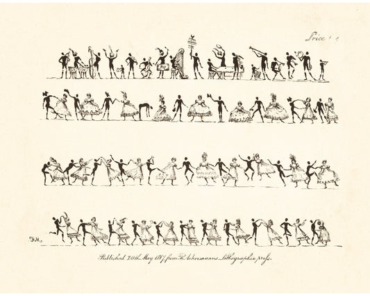 Lámina de figuras de baile | Bailando en un baile | Ackerman, 1817 | Moda del siglo XIX | Arte mural de la época de Orgullo y prejuicio | Decoración vintage moderna