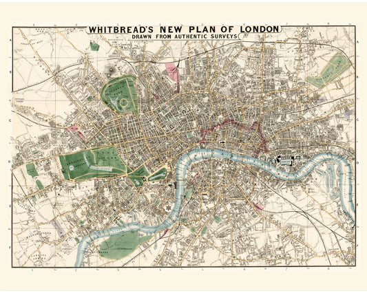 Mapa antiguo de Londres | Hyde Park, Kensington Gardens, Regents Park, río Támesis | Cartografía británica antigua | Arte mural para viajeros