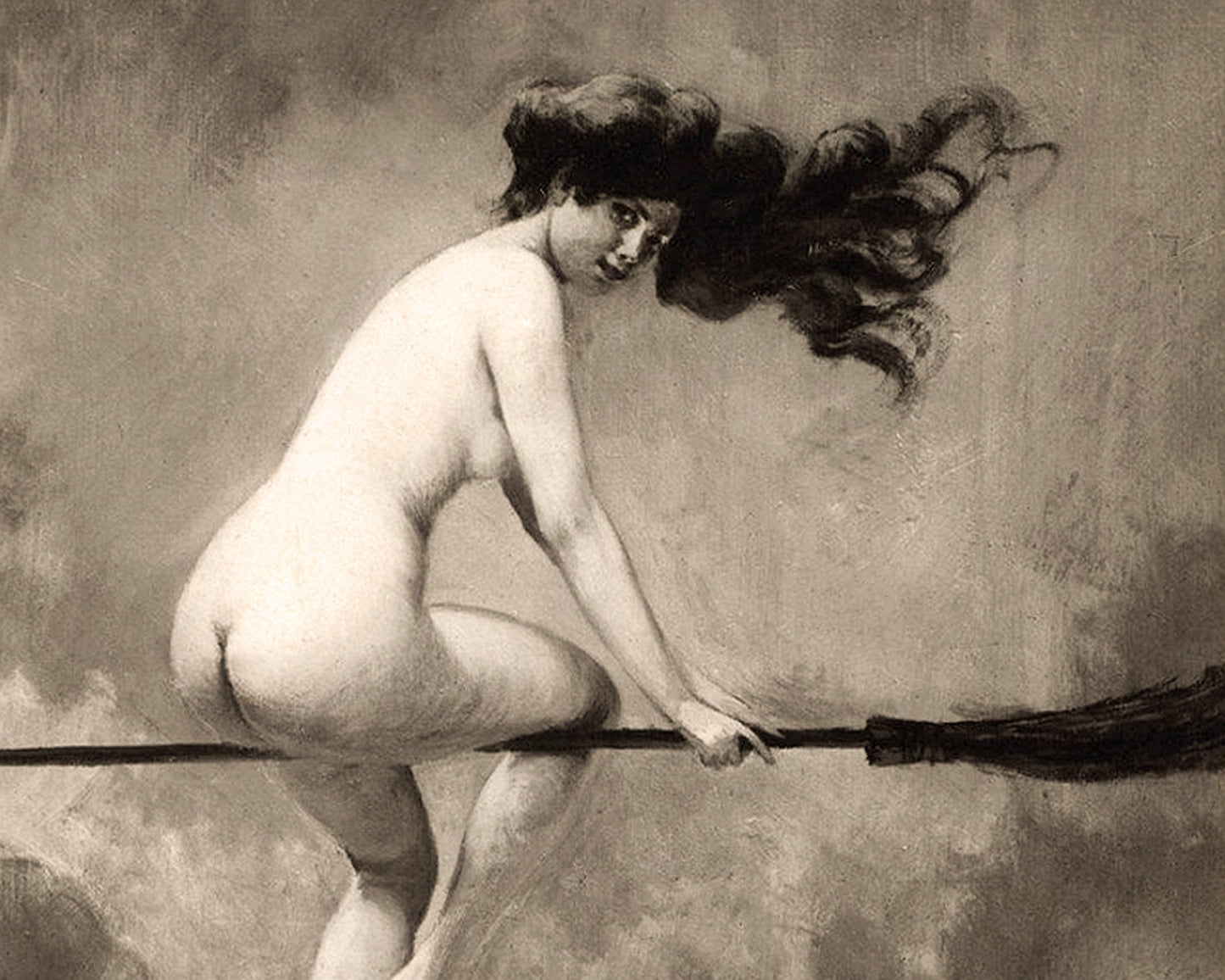 Départ pour le Sabbat - Witch on her broom | Vintage nude woman print | Albert Joseph Penot | Gothic wall art | Halloween art print | Modern vintage decor