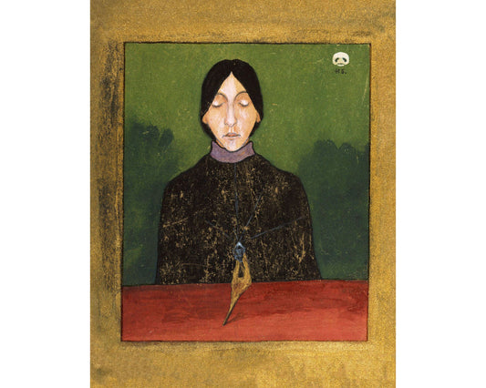 Retrato artístico de una mujer meditando | Mano cortada que sostiene una gema radiante | Pintura de Hugo Simberg | Artista finlandés | Decoración vintage moderna