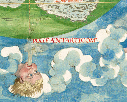 Ancient world map | Map of the winds | North America, South America, Europe, Africa, poles | Vintage French cartography | Travelers wall art