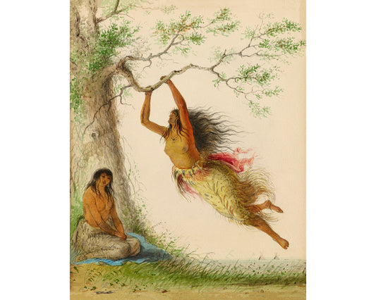 Painting of children playing | Native American art print | Indian Girls Swinging | Indigenous peoples wall art | Native fashion