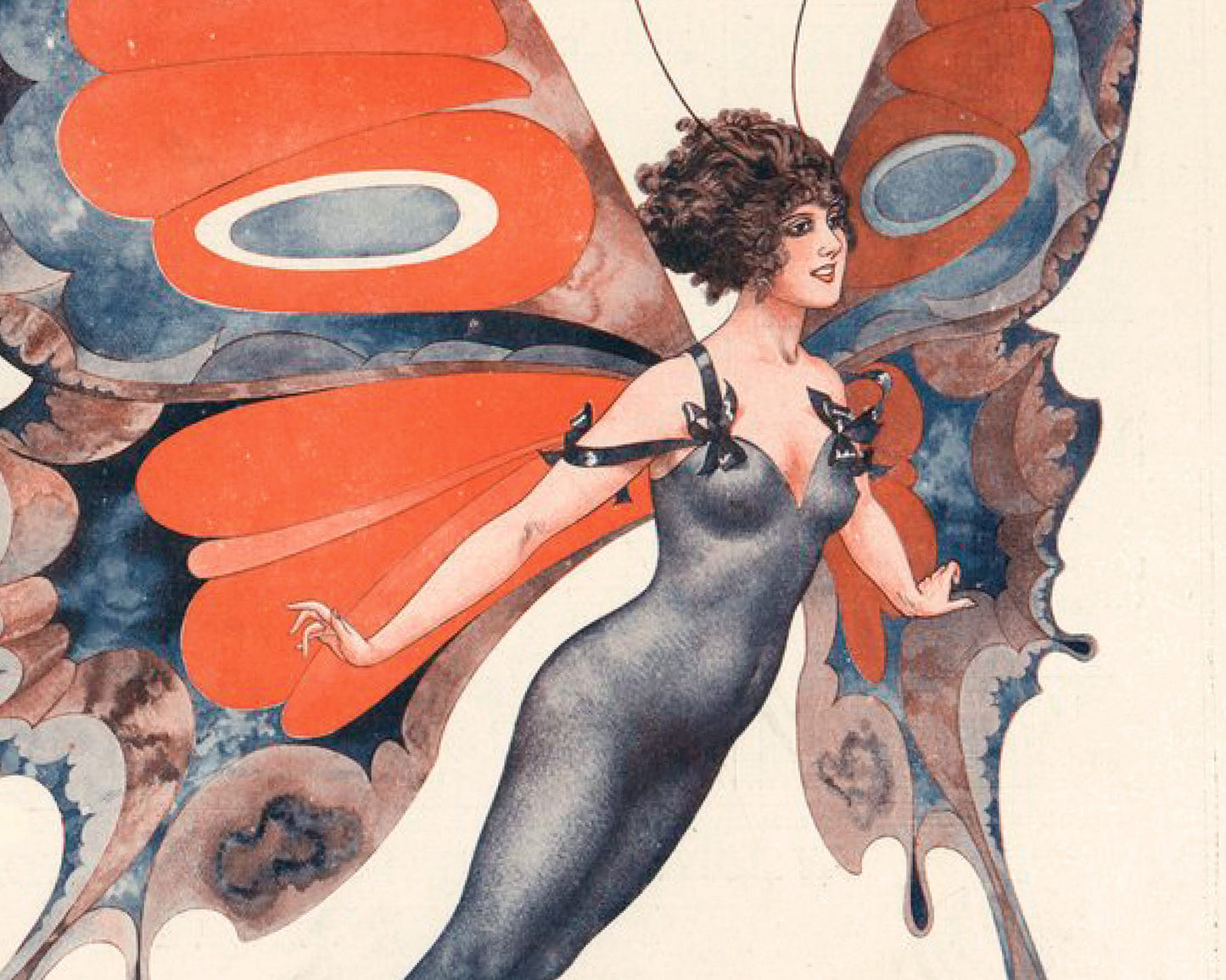 Lámina de moda francesa antigua | Mujer como mariposa | Arte de Chéri Hérouard de los años 20 | Arte mural Art Nouveau | Ilustración Metamorfosis