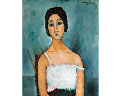 Retrato de mujer morena | Christina de Amedeo Modigliani | Pintura expresionista | Arte mural vintage moderno | Se adapta a un marco estándar