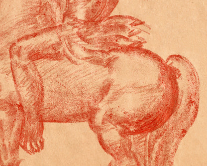 Dibujo de un nativo americano a caballo | Artista estadounidense Ivan Meštrović | Impresión artística en crayón sobre cartón | Arte mural indígena del siglo XIX