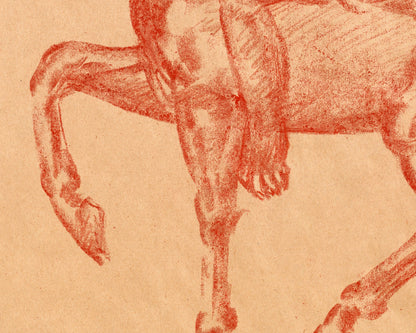 Dibujo de un nativo americano a caballo | Artista estadounidense Ivan Meštrović | Impresión artística en crayón sobre cartón | Arte mural indígena del siglo XIX