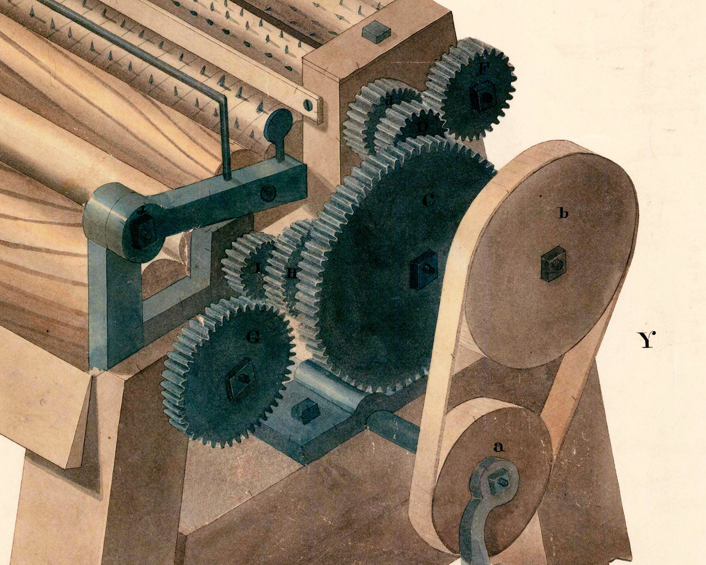 Patent drawing | Cotton cleaner | Antique mechanical engineering diagram | 19th century innovation | Historical small business inventions