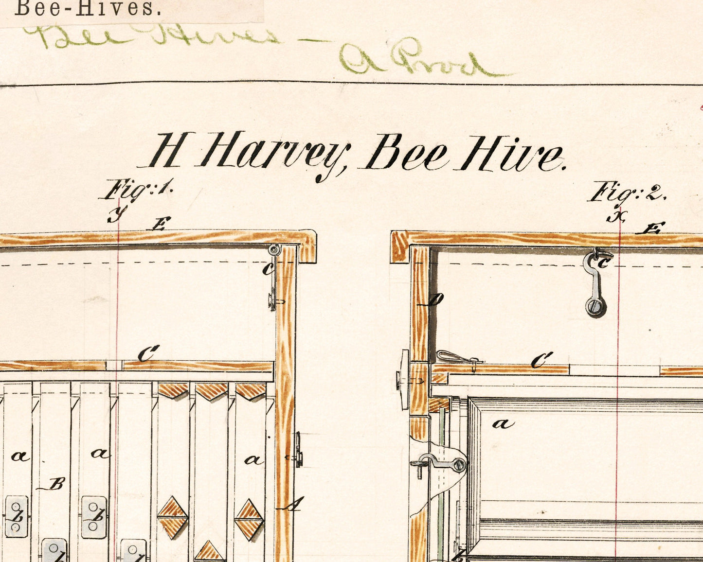 Bee Hive Drawing | Antique mechanical engineering diagram | 19th century innovation | Historical small business inventions