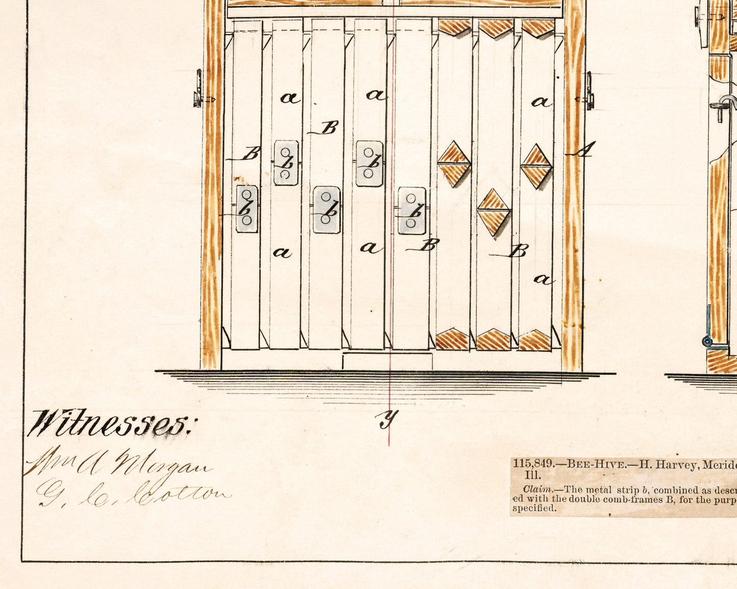 Dibujo de colmena de abejas | Diagrama de ingeniería mecánica antigua | Innovación del siglo XIX | Inventos históricos de pequeñas empresas